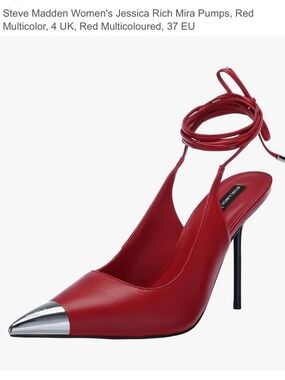 Steve Madden Red Pointed-Toe Ankle Wrap Pumps with Silver Cap